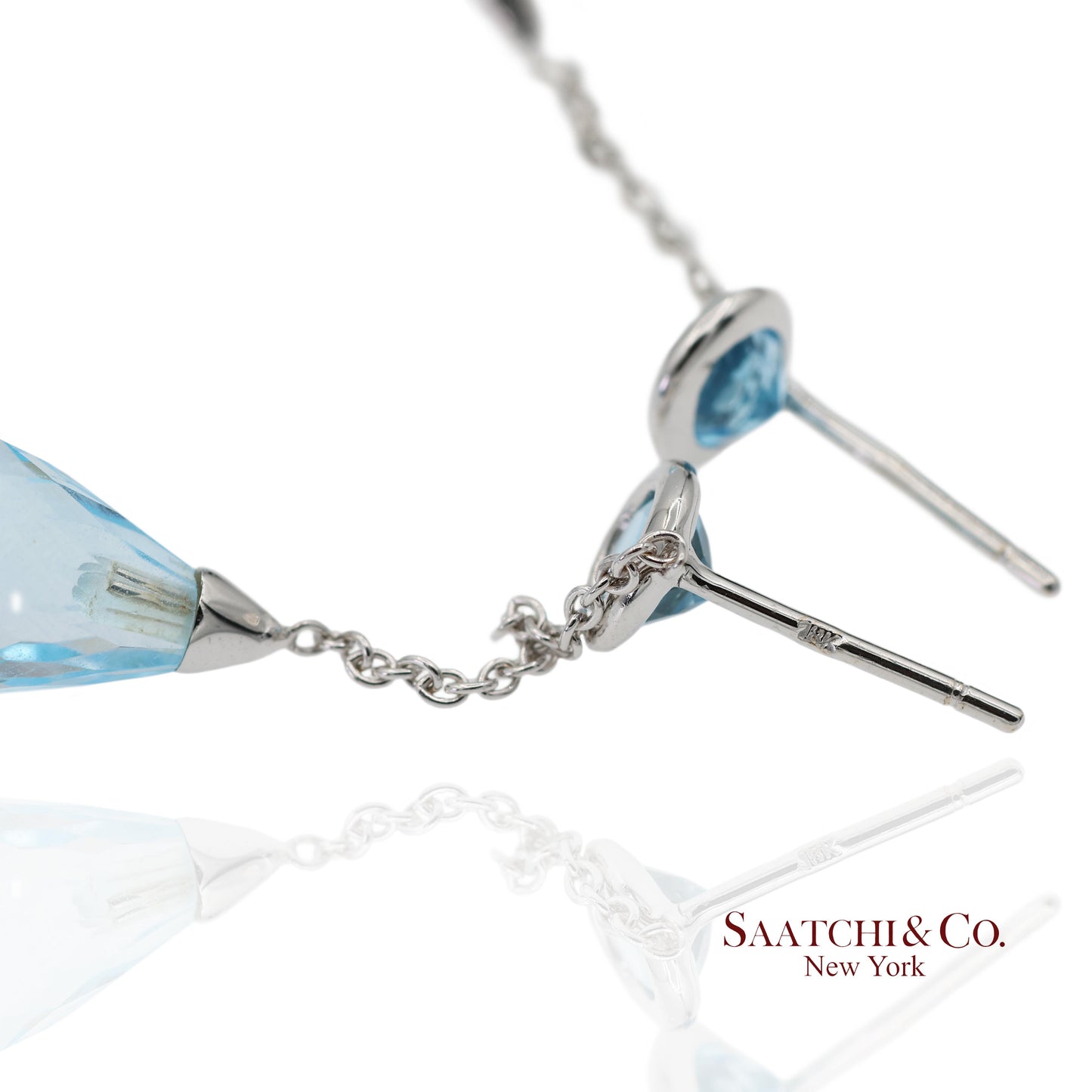 18K 750 Solid White Gold Blue Topaz Drop Earrings