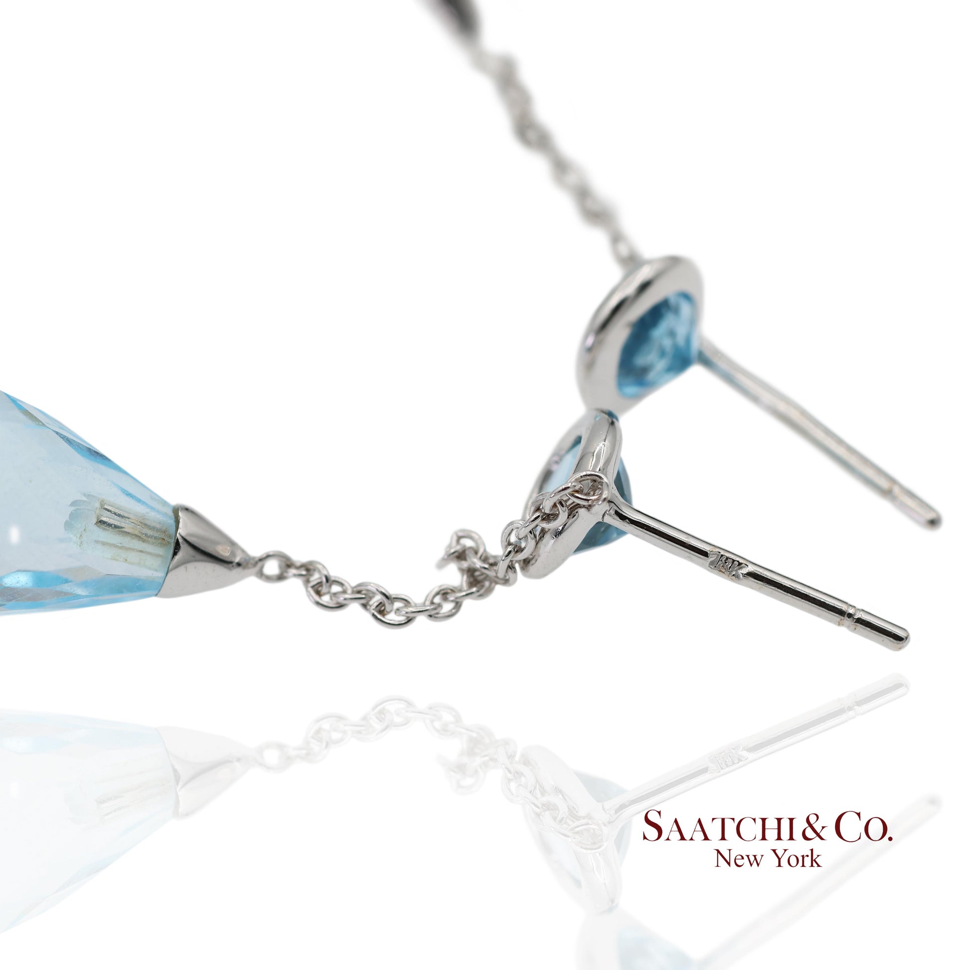 18K 750 Solid White Gold Blue Topaz Drop Earrings