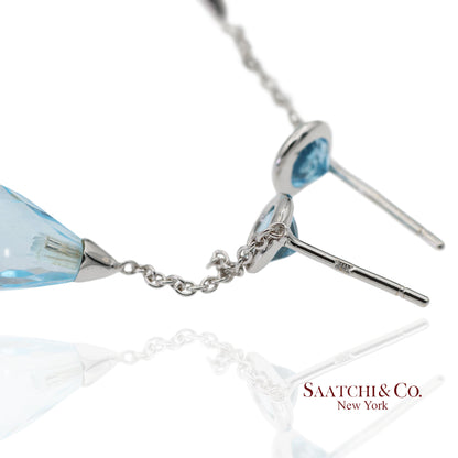 18K 750 Solid White Gold Blue Topaz Drop Earrings