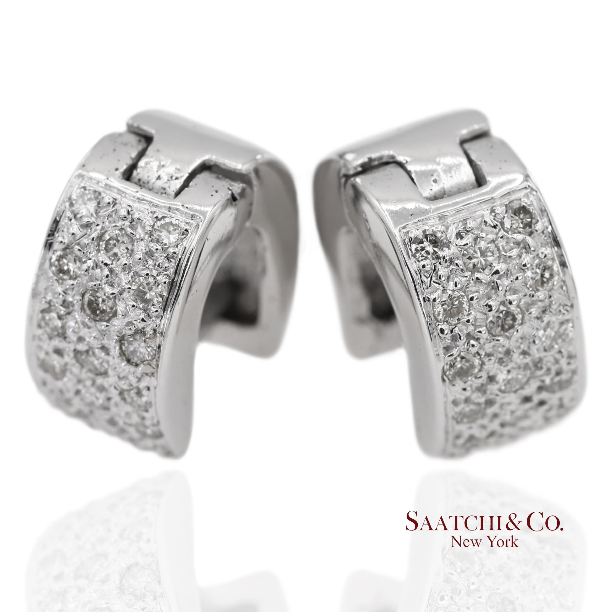 18K 750 Solid White Gold Natural Diamond Huggie Hoop Earrings