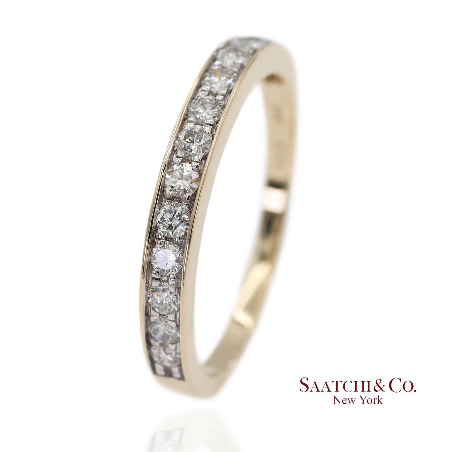 14K 585 Solid Yellow Gold Natural Diamond Band Ring