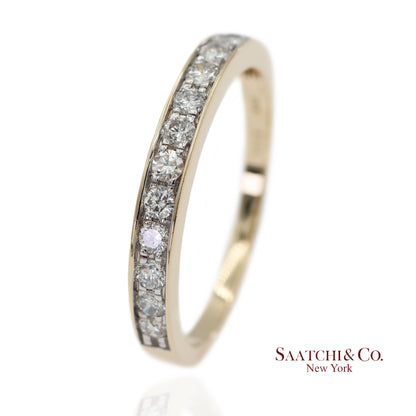 14K 585 Solid Yellow Gold Natural Diamond Band Ring