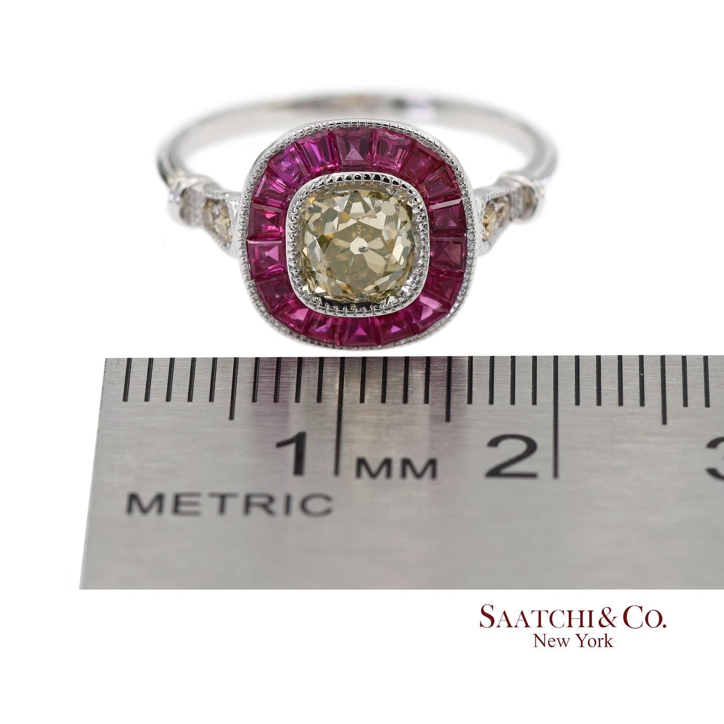 GIA Certified 18K 750 Solid White Gold Natural Diamond and Ruby Engagement Ring