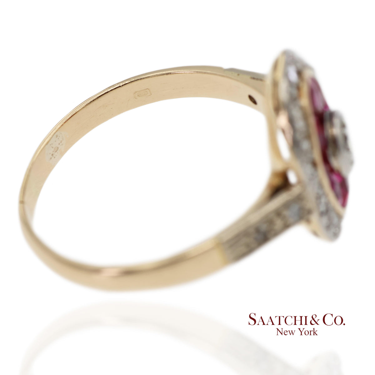 Vintage Two Tone 14K Yellow and White Gold Natural Diamond Ring