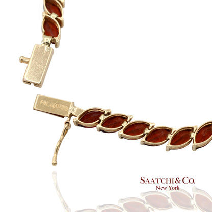Vintage 14K 585 Solid Yellow Gold Red Garnet Marquise Cut Tennis Bracelet
