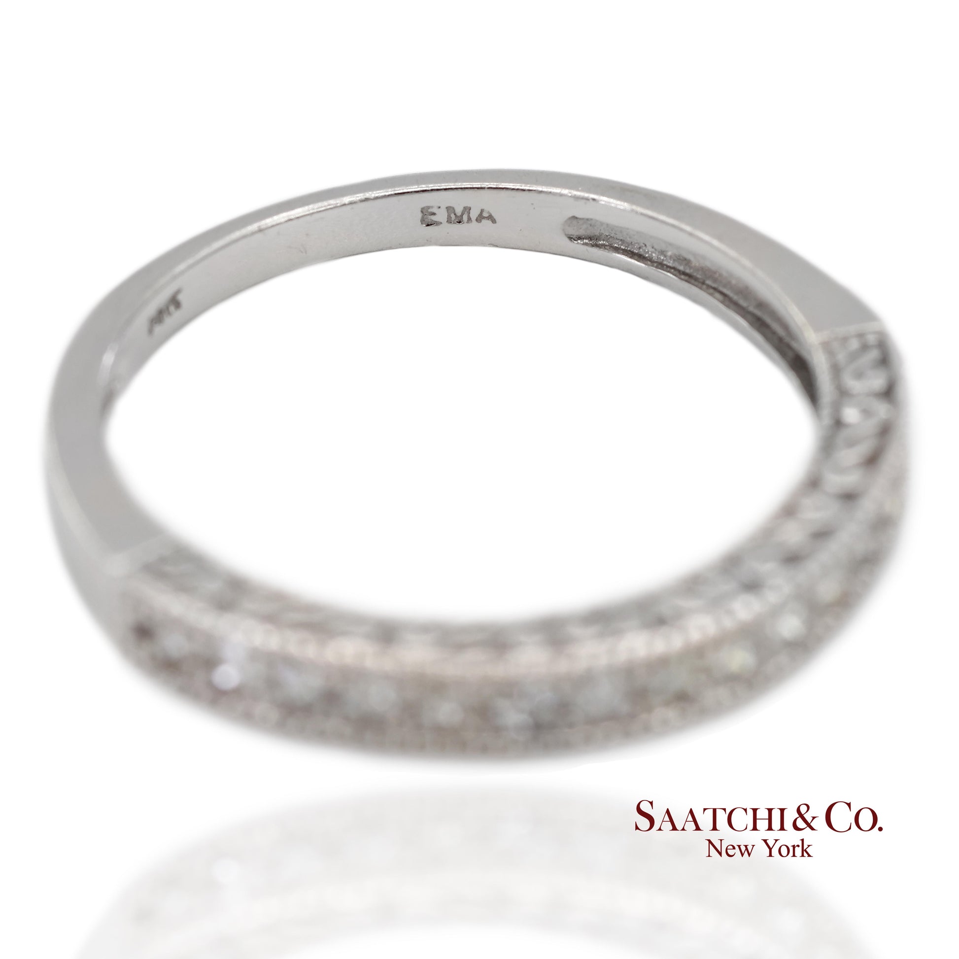 14K 585 Solid White Gold Side Engraving Milgrain Natural Diamond Band Ring