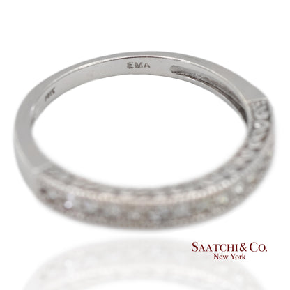 14K 585 Solid White Gold Side Engraving Milgrain Natural Diamond Band Ring