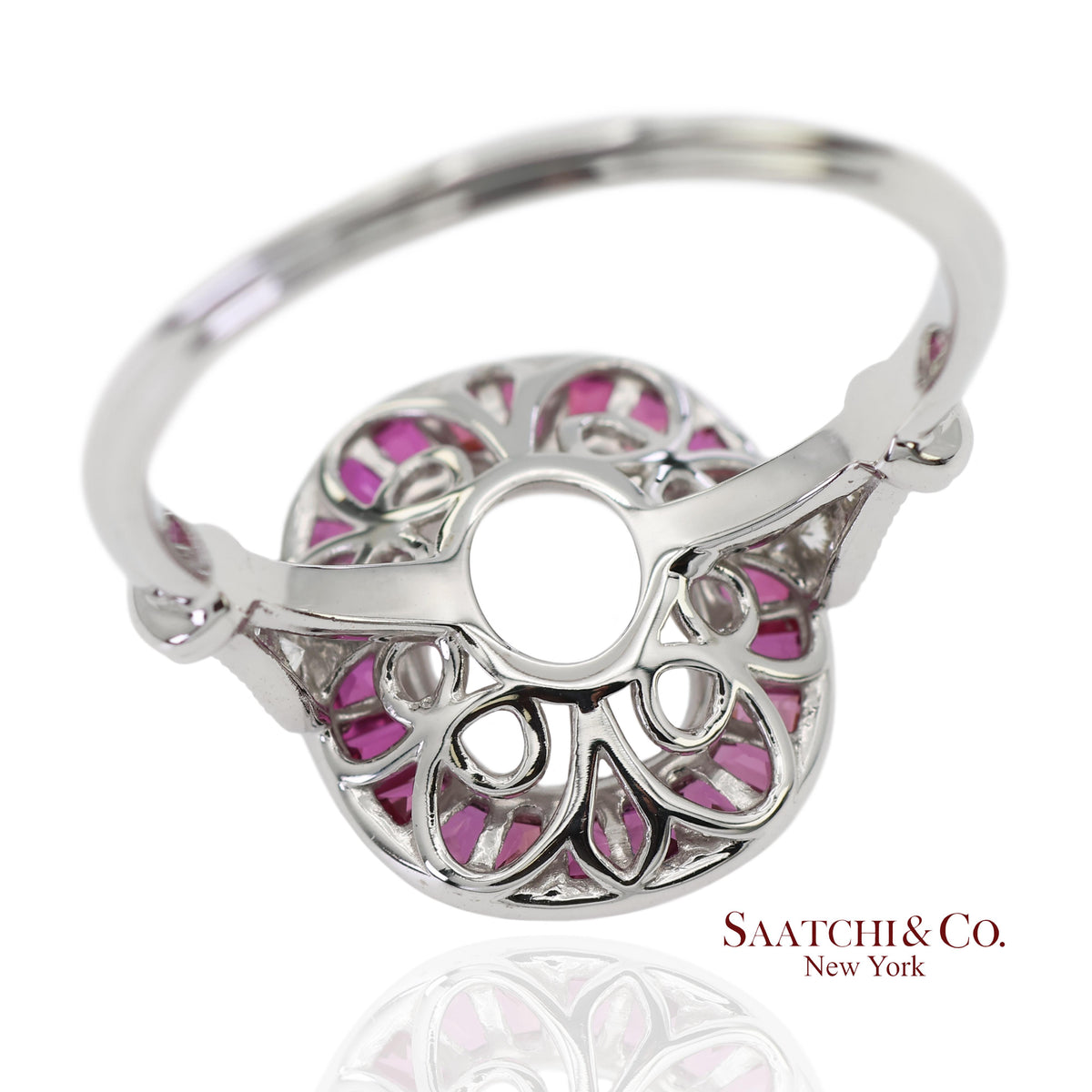 14K White Gold 0.10 ct Natural Diamond and 1.10 ct Natural Ruby Semi Mount Ring