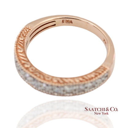 14K 585 Rose Gold Natural Diamond Milgrain Engraved Band Ring