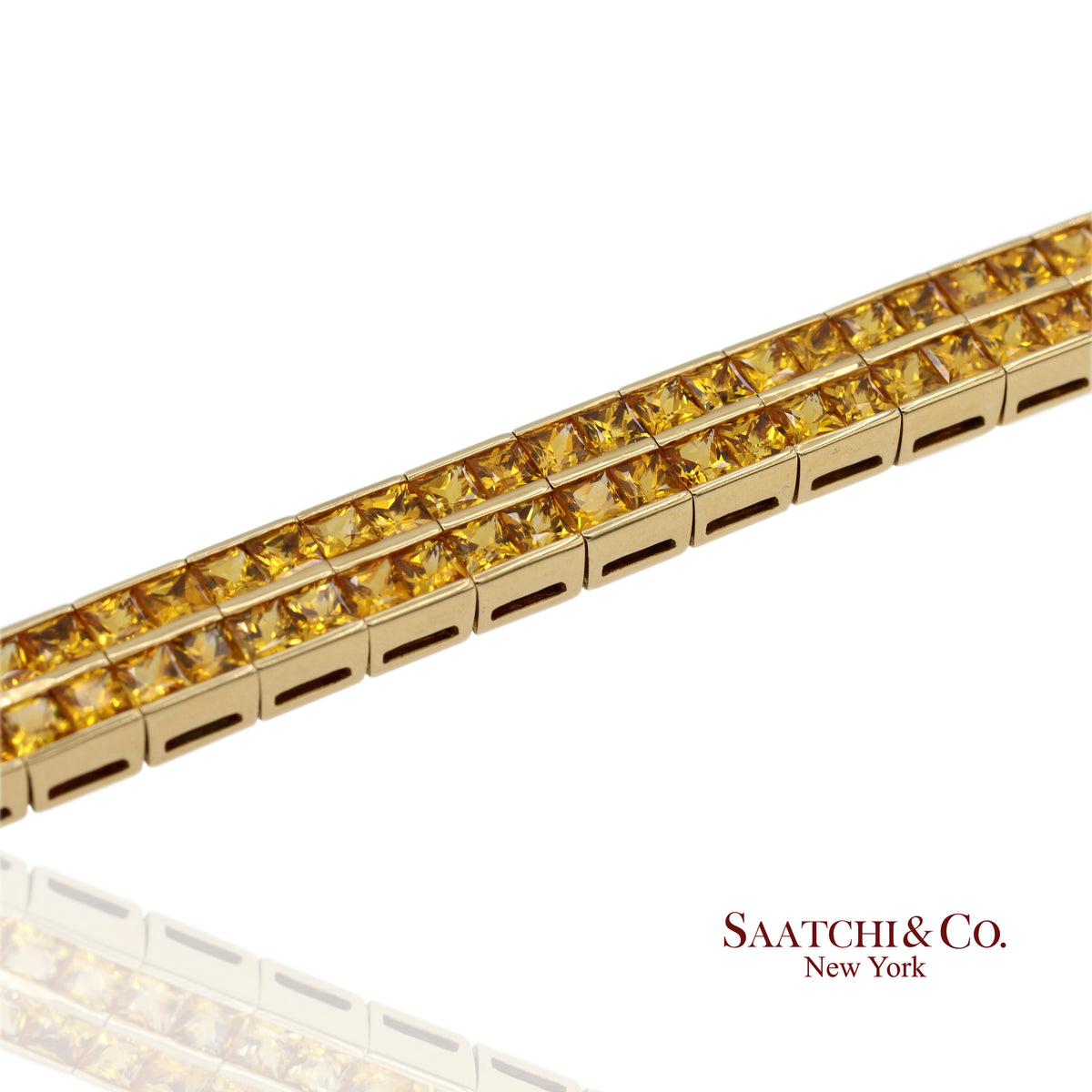 12.50 Ct Natural Yellow Sapphire Princess Cut Bracelet in 18K Yellow Gold