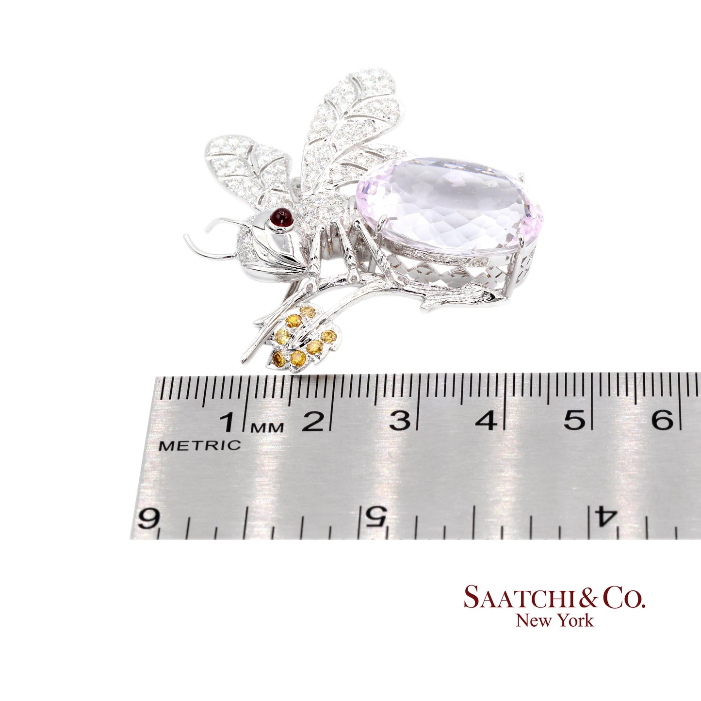 18K(750) Natural White Diamond with Kunzite stone Bee  Pin/Brooch/Pendant