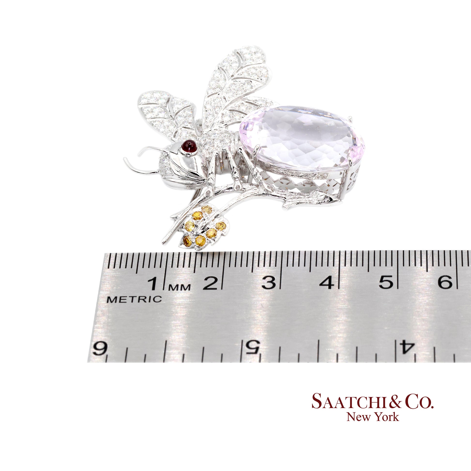 18K(750) Natural White Diamond with Kunzite stone Bee  Pin/Brooch/Pendant