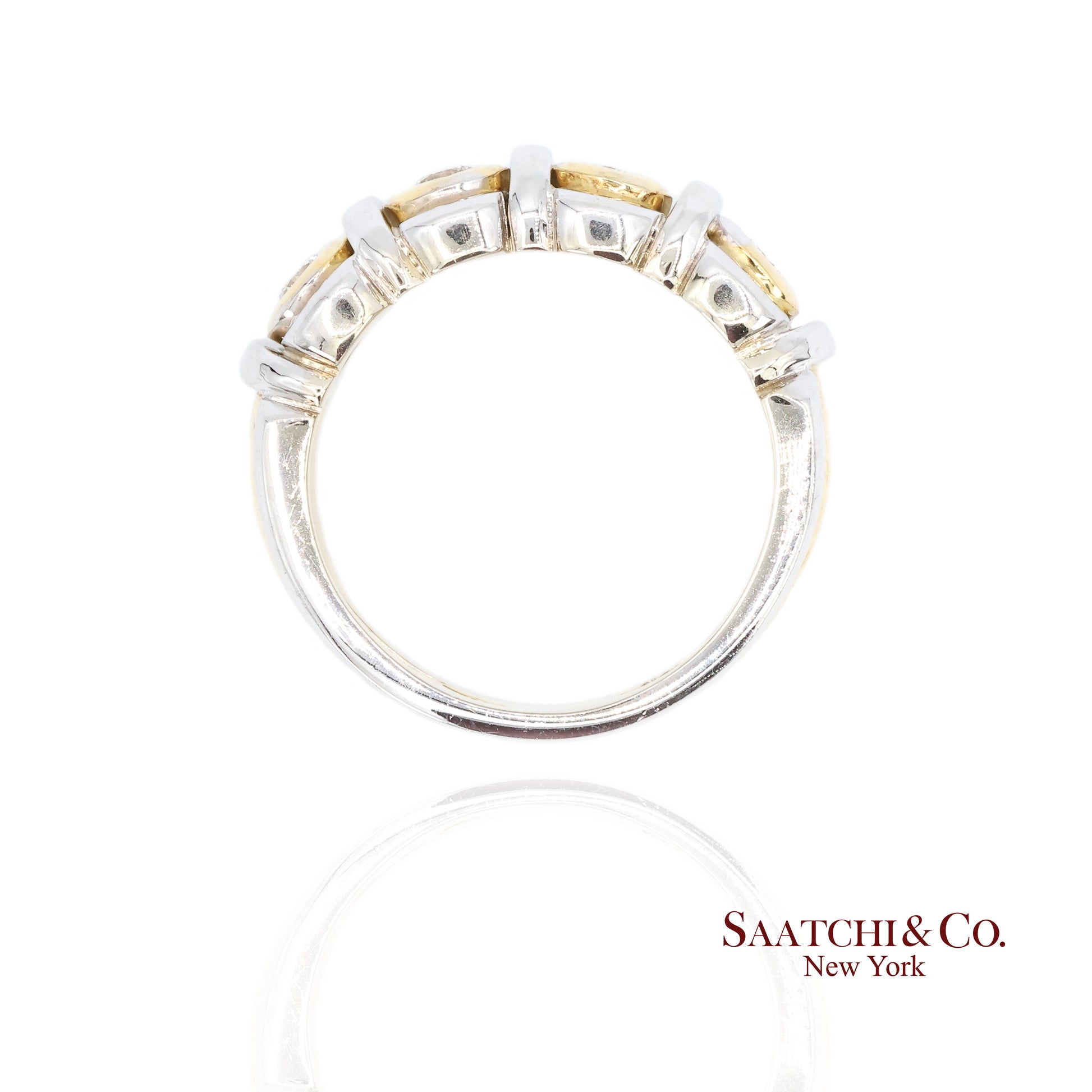 18k (750) White Yellow Two Tone Gold Natural Diamond Ring Size 7.5
