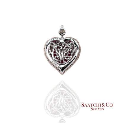 GIA Platinum 950 Double Heart Natural Burma Ruby Milgrain Pendant Necklace