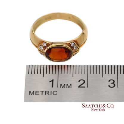 18K(750) Solid Yellow Gold Natural Diamond Mandarin Garnet Ring