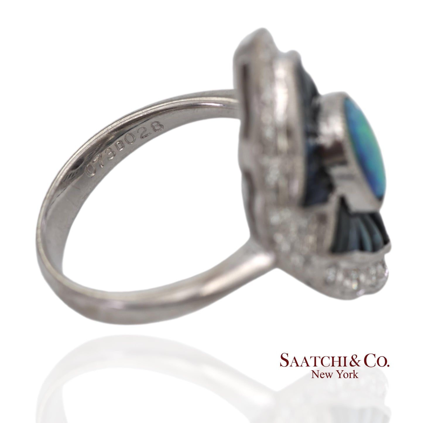 18K(750) Solid White Gold Natural Diamond Sapphire and Opal Ring