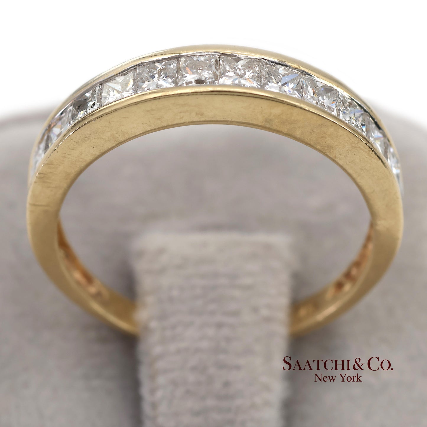14K(585) Solid Yellow Gold Princess Cut Natural Diamond Band Ring