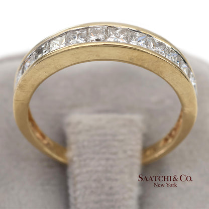 14K(585) Solid Yellow Gold Princess Cut Natural Diamond Band Ring