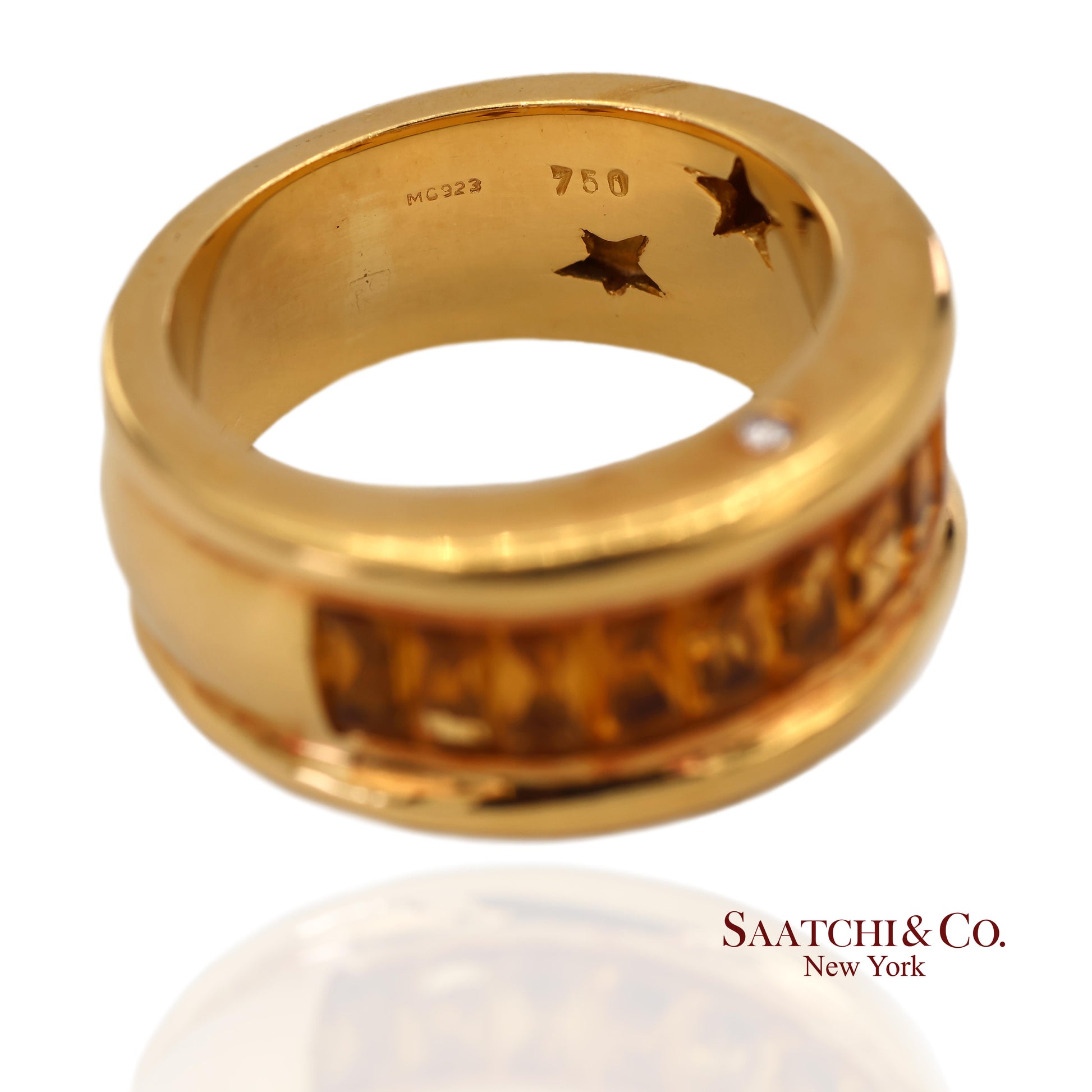 18K(750) Solid Yellow Gold Natural Diamond and Citrine Wide Band Ring