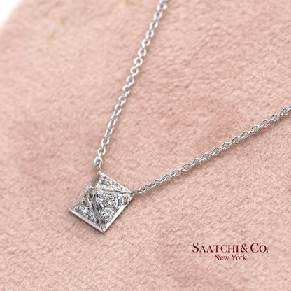 18K(750) White Gold Natural Diamond Square Shape Pendant Necklace with Chain