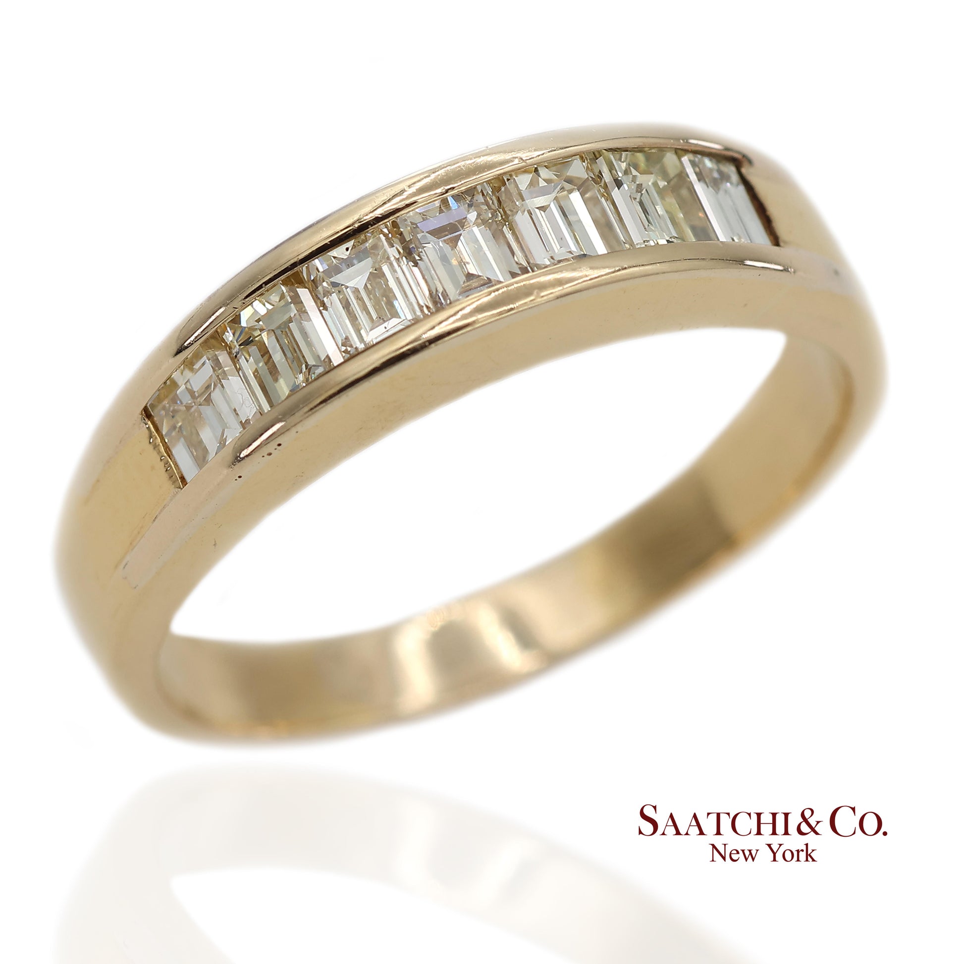 14K(585) Vintage Solid Yellow Gold Natural Baguette Diamond Band Ring