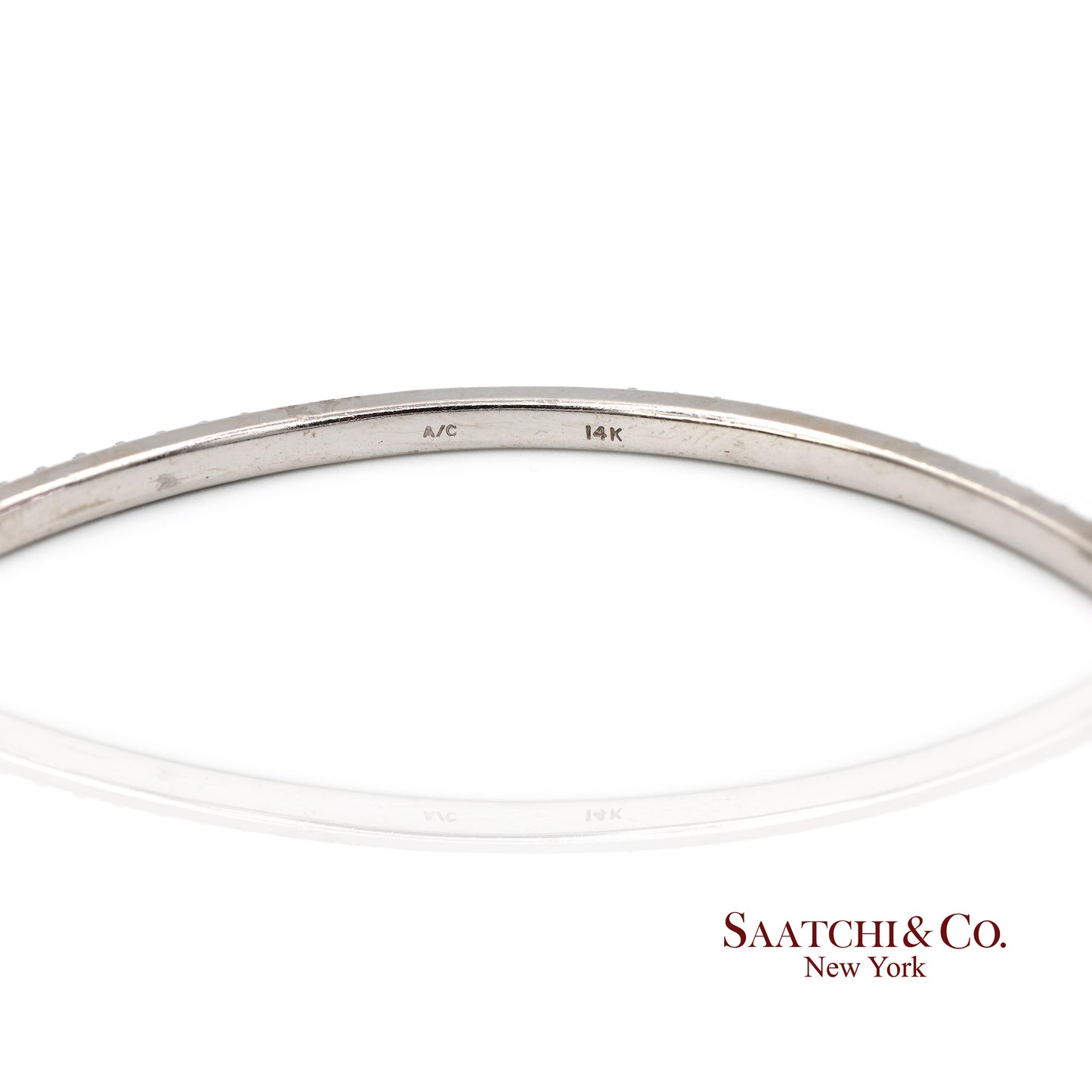 14K (585) Solid White Gold All Around Natural Diamond Bangle Bracelet