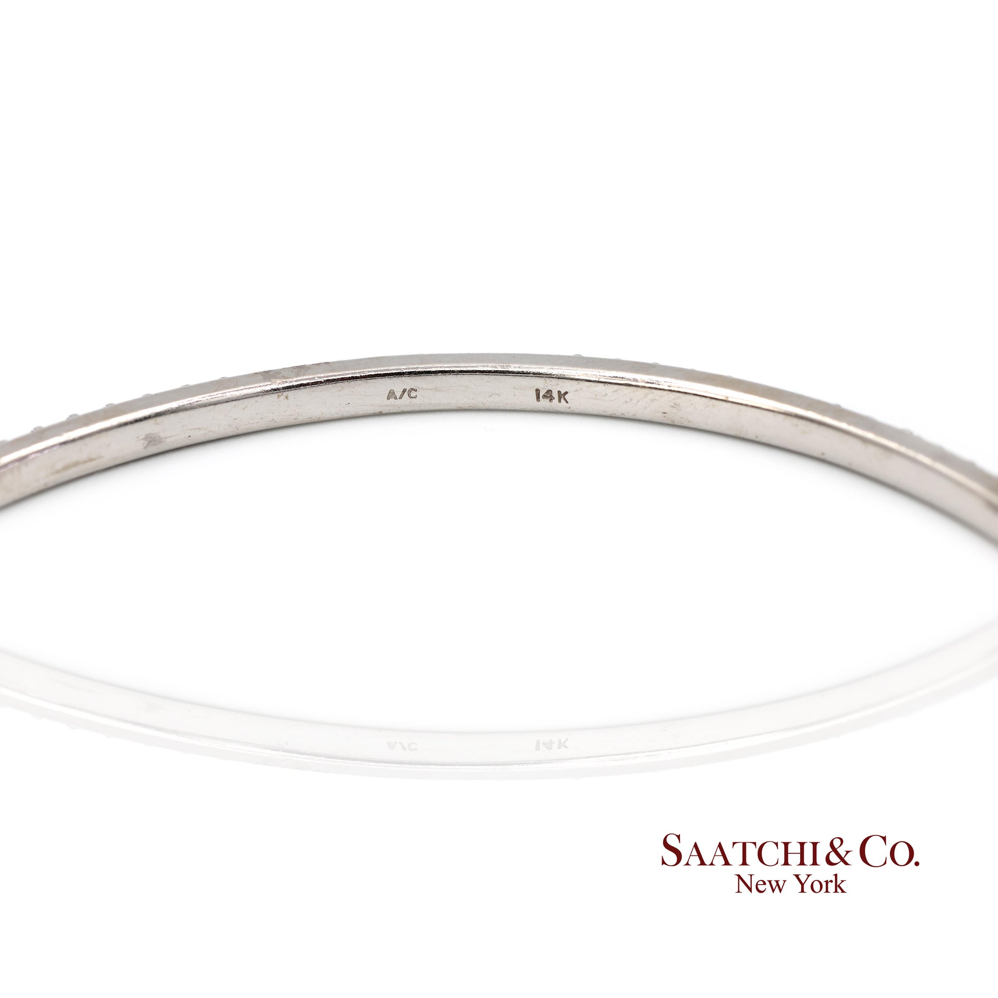 14K (585) Solid White Gold All Around Natural Diamond Bangle Bracelet