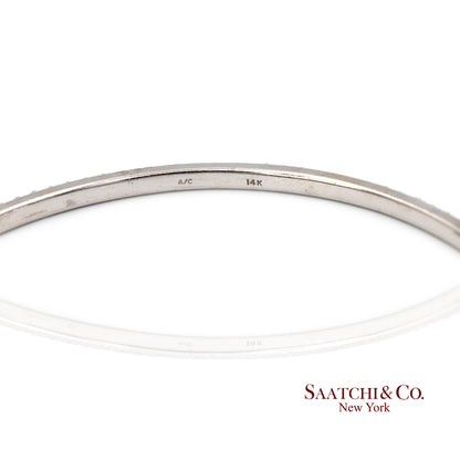 14K (585) Solid White Gold All Around Natural Diamond Bangle Bracelet