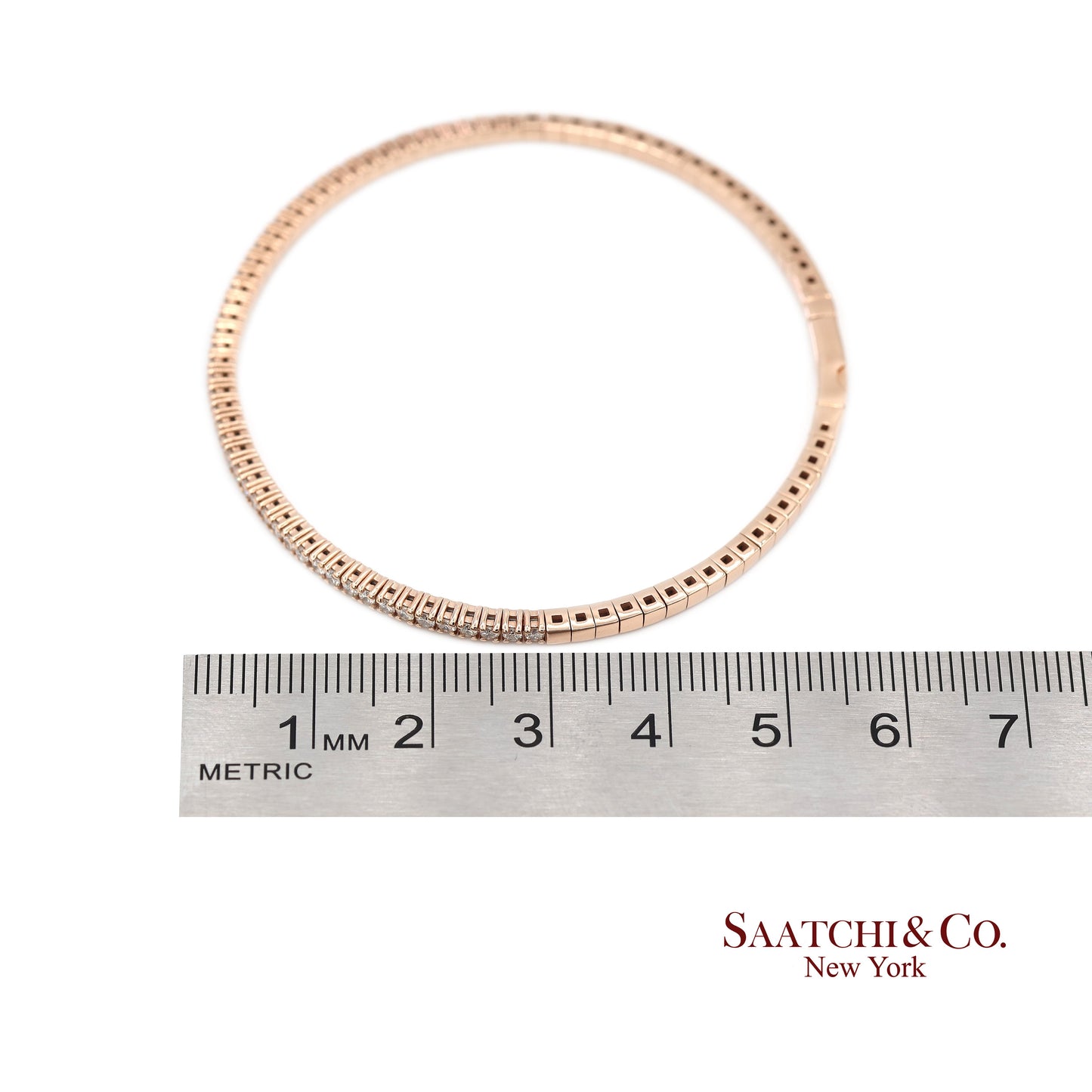 14K (585) Solid Rose Gold Flexible Natural Diamond Bangle Tennis Bracelet