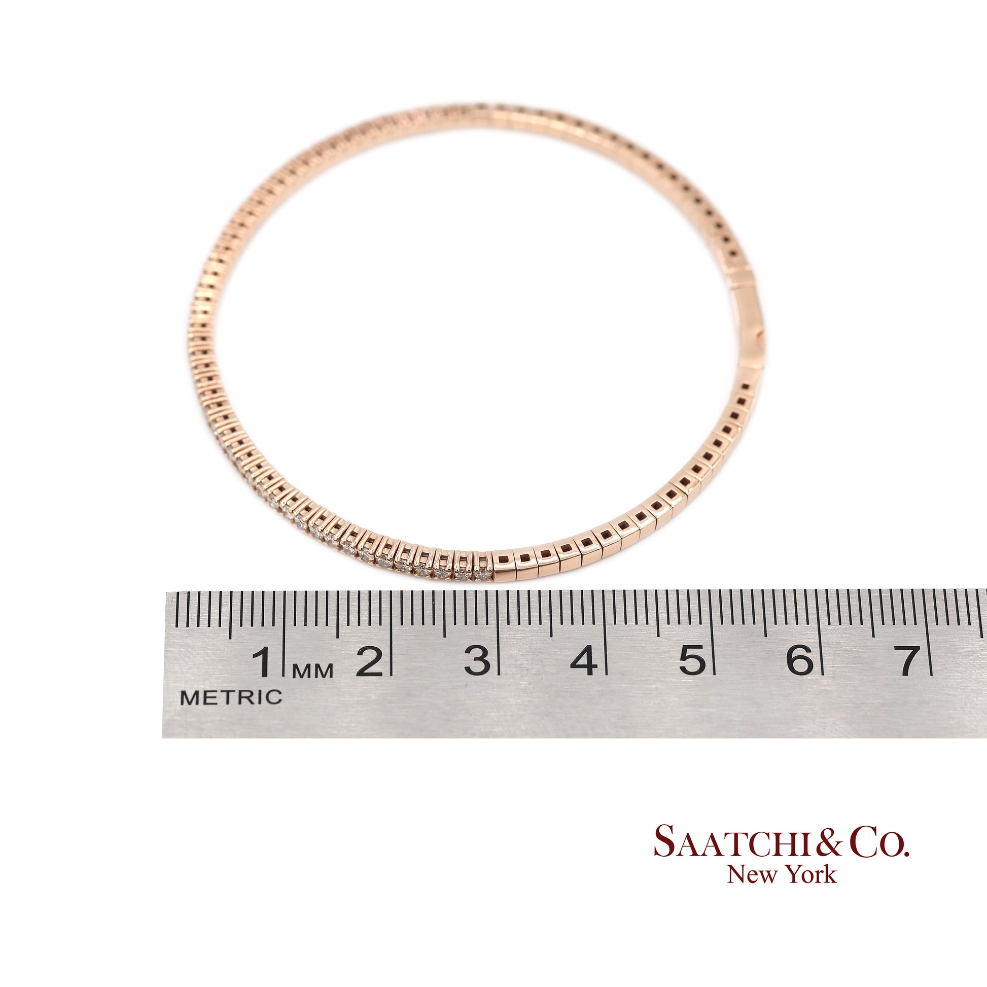 14K (585) Solid Rose Gold Flexible Natural Diamond Bangle Tennis Bracelet
