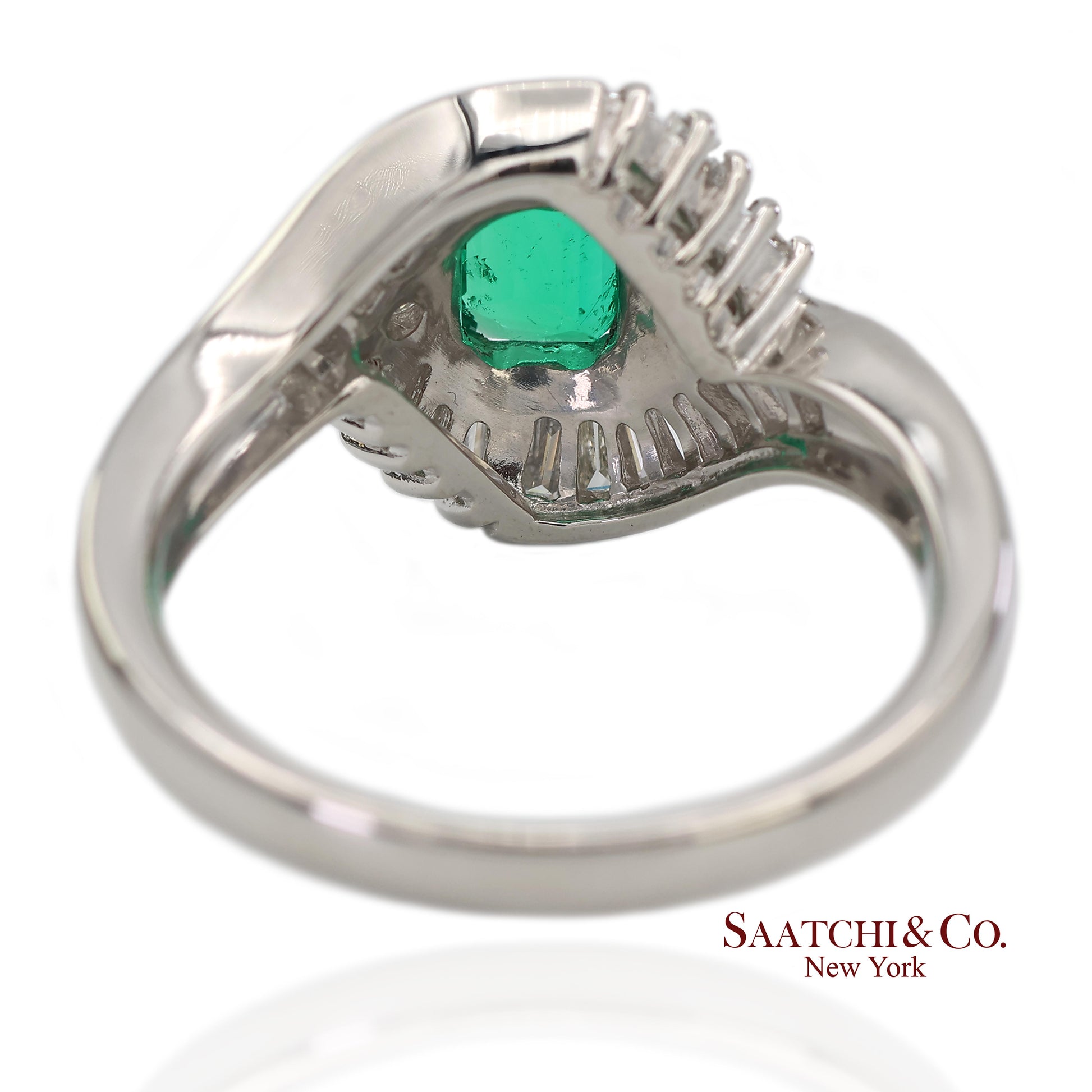 GIA Certified Solid Platinum 900 Natural Diamond and Natural Emerald Ring