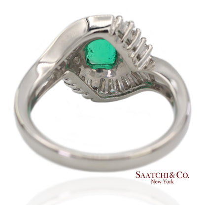 GIA Certified Solid Platinum 900 Natural Diamond and Natural Emerald Ring