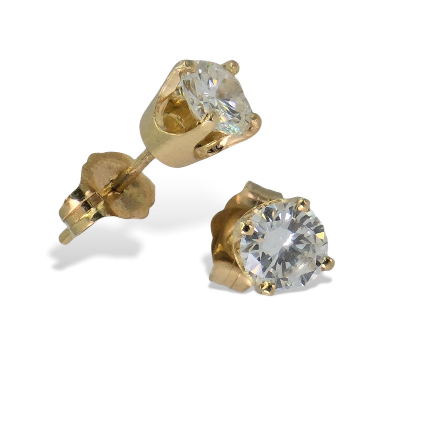 14K Yellow Gold 0.80 Carat Diamond Stud Earrings with 2 Full Cut Round Diamonds, VVS-VS Clarity, F-G Color, 1.09 Grams