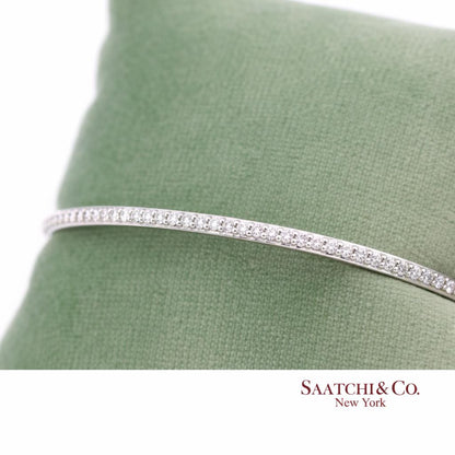 14K (585) Solid White Gold All Around Natural Diamond Bangle Bracelet