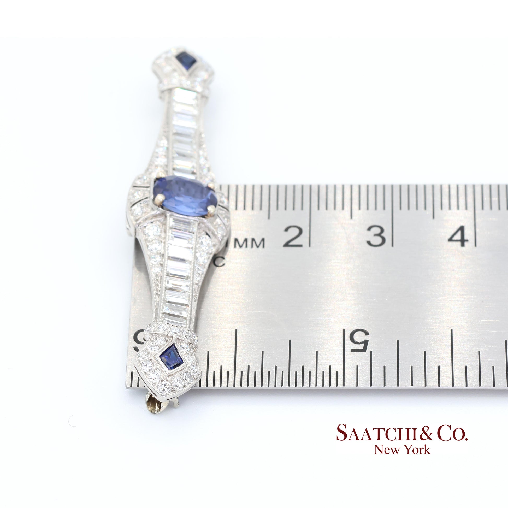 Platinum 950 Natural Sapphire and Diamond Brooch