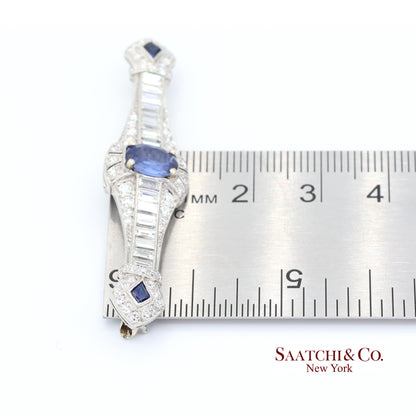 Platinum 950 Natural Sapphire and Diamond Brooch