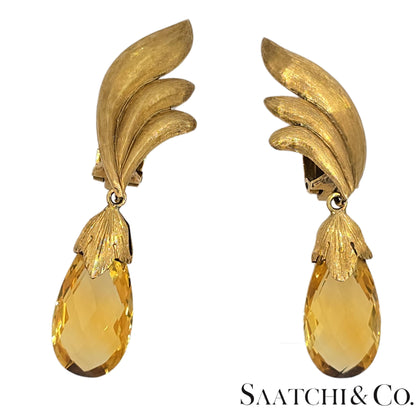 14k (585) Yellow Gold 8 Ct Natural Yellow Citrine Earrings