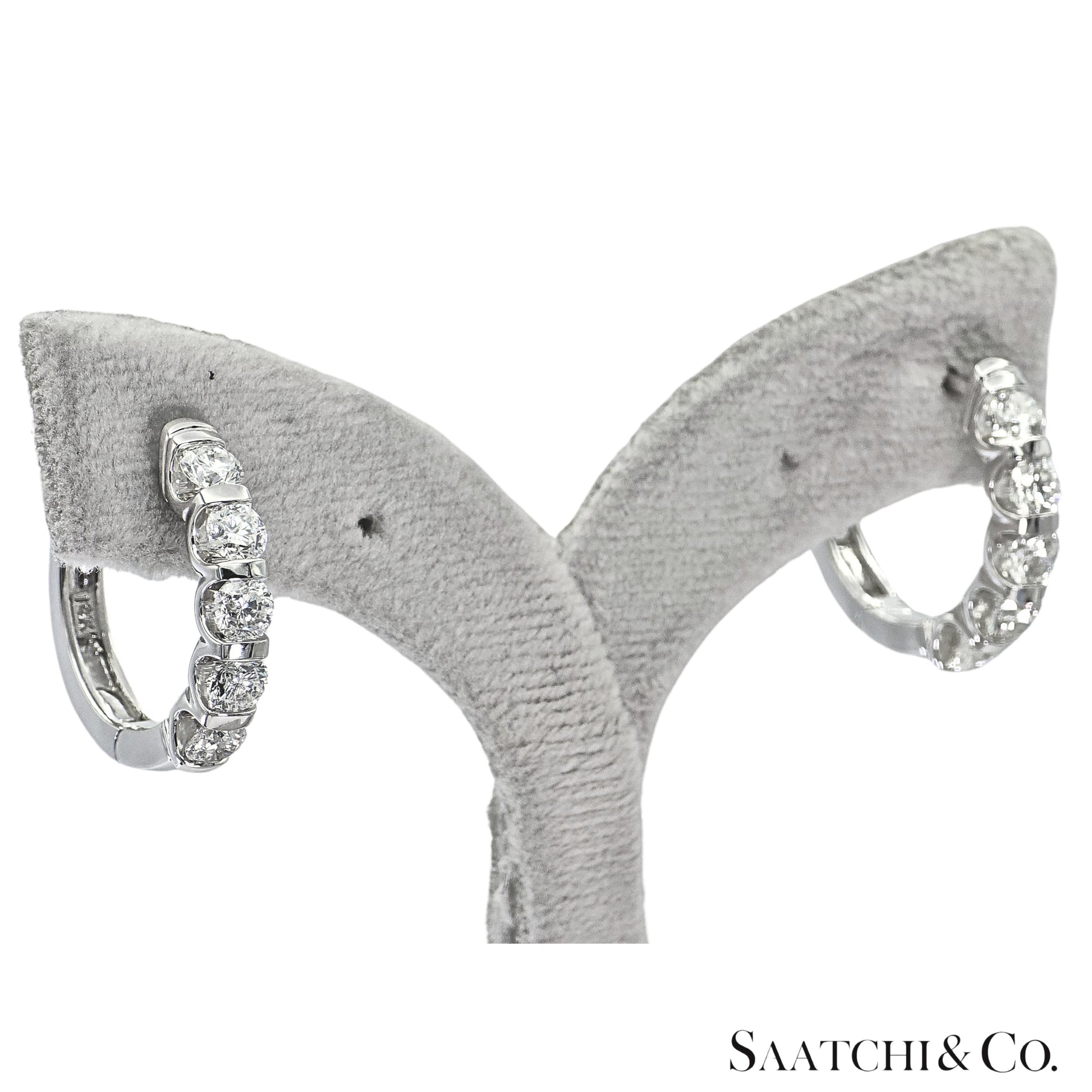Natural Diamond Hoop Earrings 14K (585) White Gold