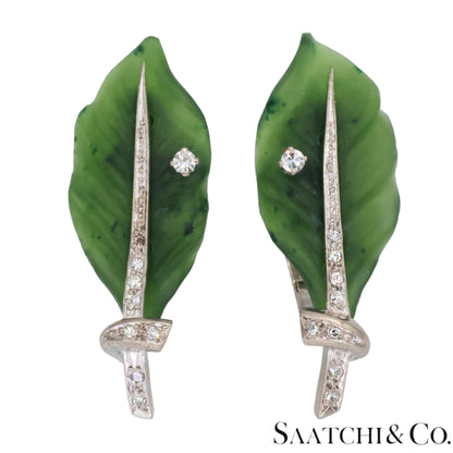 Gia Certified Vintage Jade Platinum 900 Earrings