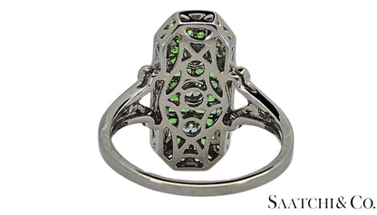 Platinum (950) Natural 1 Ct Tsavorite & 0.55 Ct Natural Diamond Ring