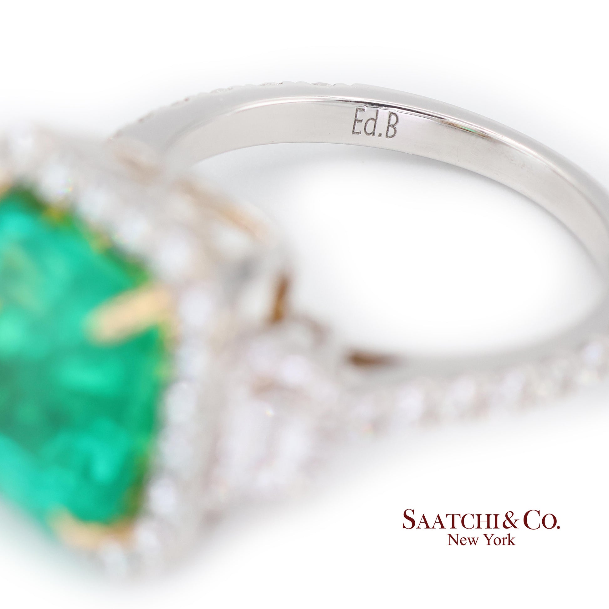 GIA 18k (750) White Gold Natural Colombian Emerald and Natural Diamond Ring