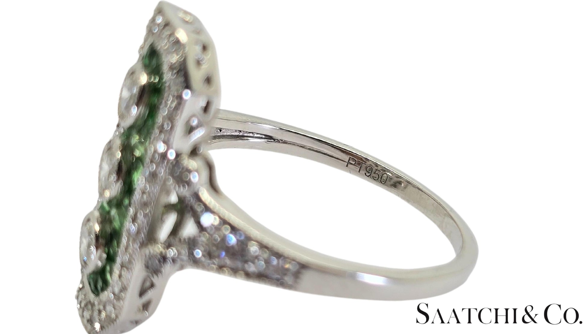 Platinum (950) Natural 1 Ct Tsavorite & 0.55 Ct Natural Diamond Ring