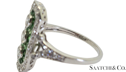 Platinum (950) Natural 1 Ct Tsavorite & 0.55 Ct Natural Diamond Ring