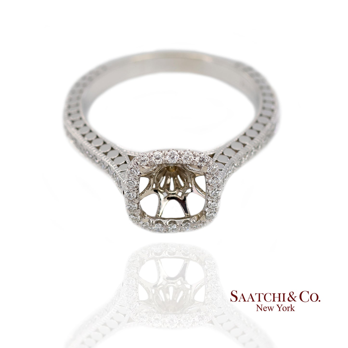 14K (585) White Gold Natural Brilliant Diamond Semi Mount Ring Size 7