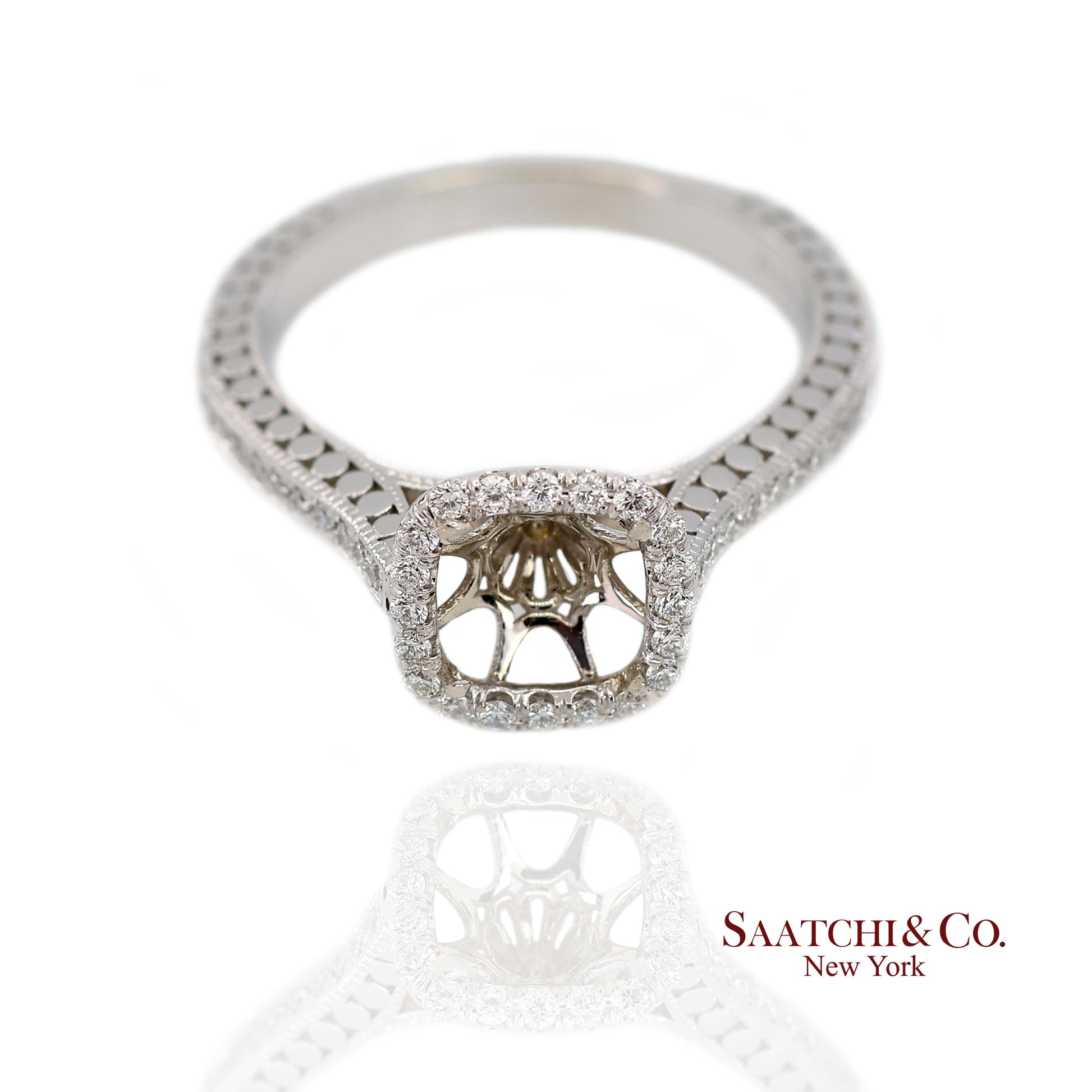 14K (585) White Gold Natural Brilliant Diamond Semi Mount Ring Size 7