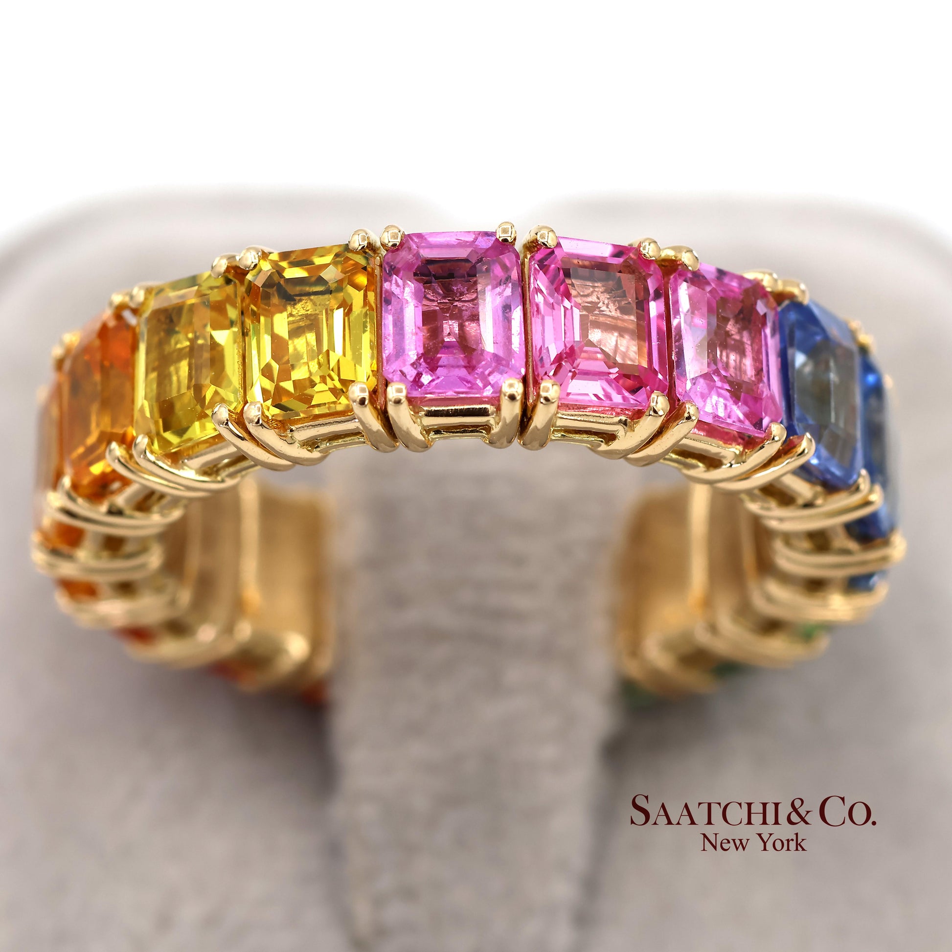 18K(750) Yellow Gold Zydo Italian Rainbow Natural Sapphire Eternity Stretch Ring
