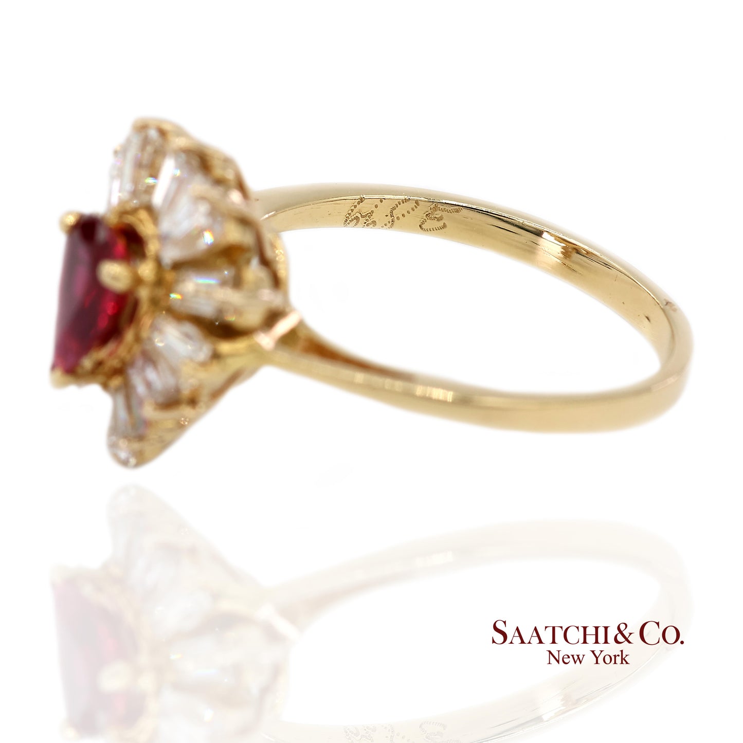 18K(750) Yellow Gold Natural Diamond Ballerina Ruby Ring