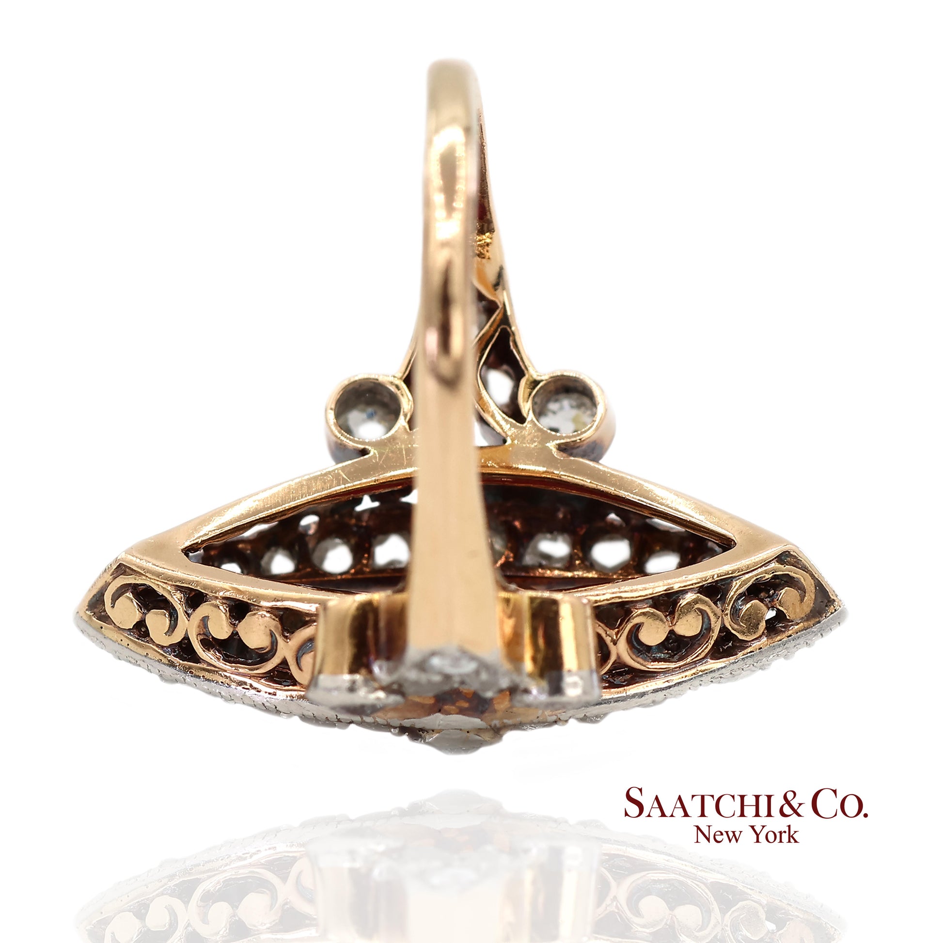 Vintage 14K(585) Yellow and White Gold Natural Diamond and Ruby Ring