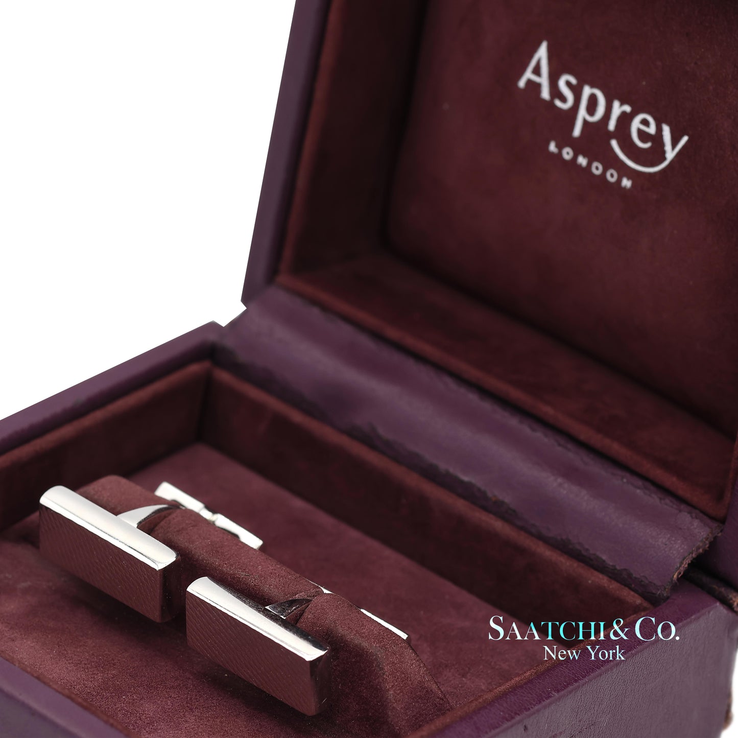 Asprey London 18K(750) Solid White Gold Classic Rectangular Crosshatch Cufflinks