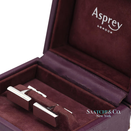 Asprey London 18K(750) Solid White Gold Classic Rectangular Crosshatch Cufflinks